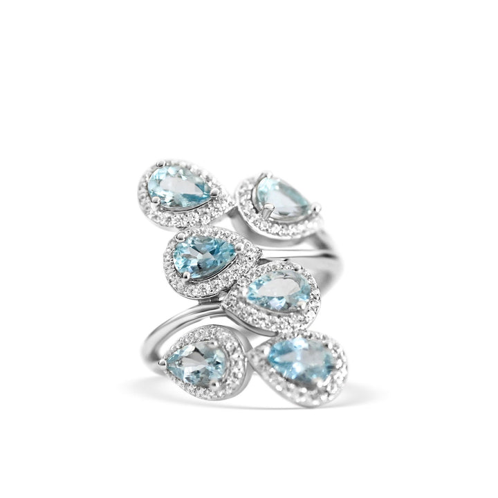 Art Deco Light Blue Aquamarine Pear Solitaire Ring in Sterling Silver - Bluestargemstones - -  - Art Deco Light Blue Aquamarine Pear Solitaire Ring in Sterling Silver