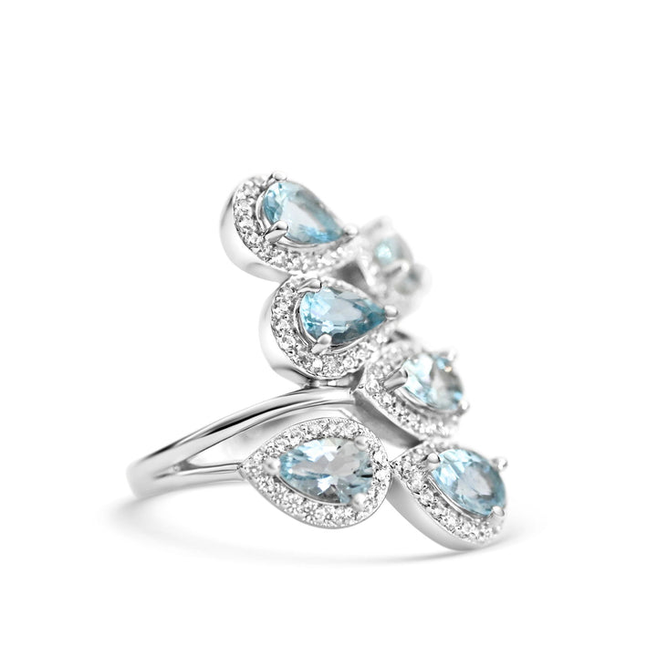 Art Deco Light Blue Aquamarine Pear Solitaire Ring in Sterling Silver - Bluestargemstones - - 