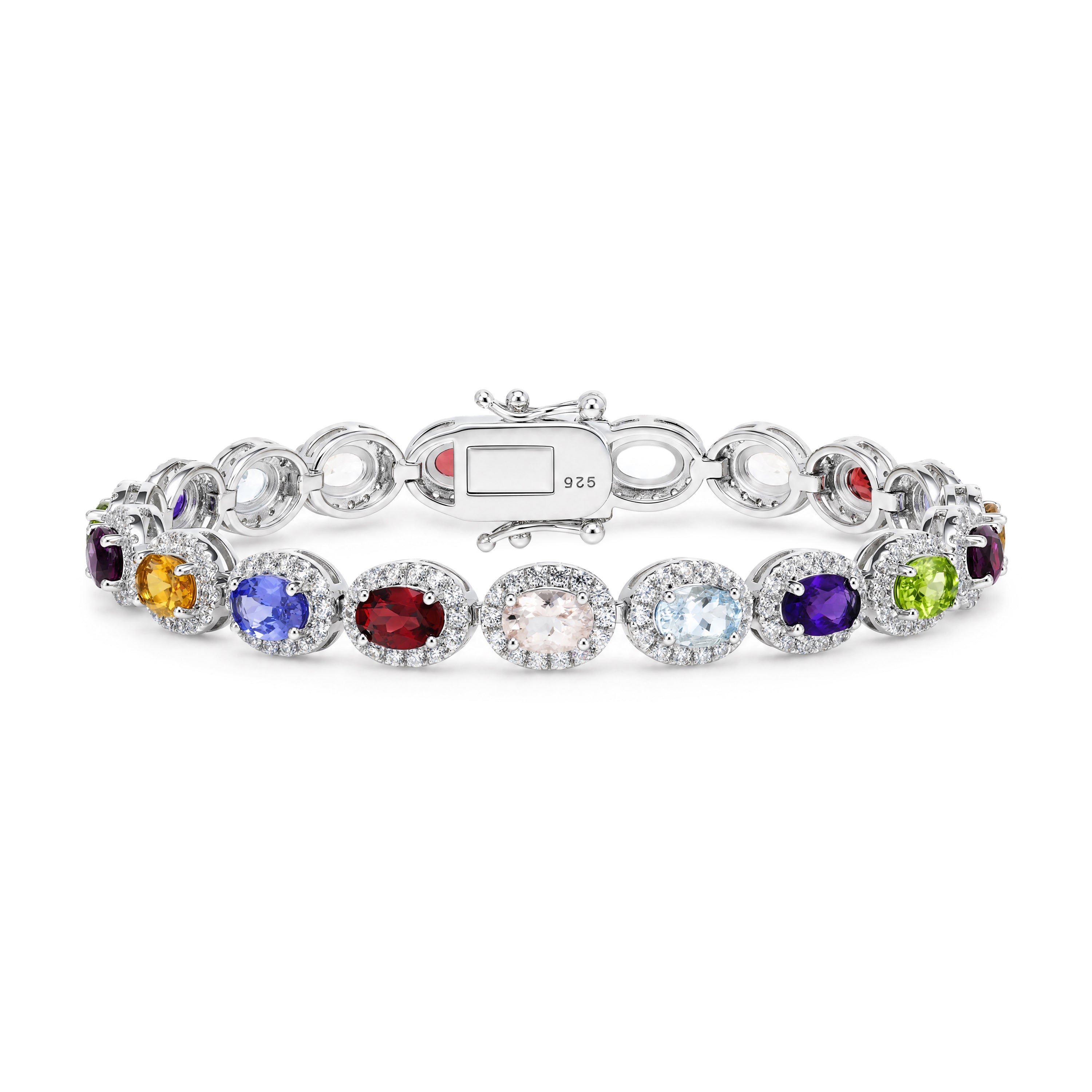 Multi-Gemstone Oval Bracelet with Natural White Zircon – 12.61 Ctw