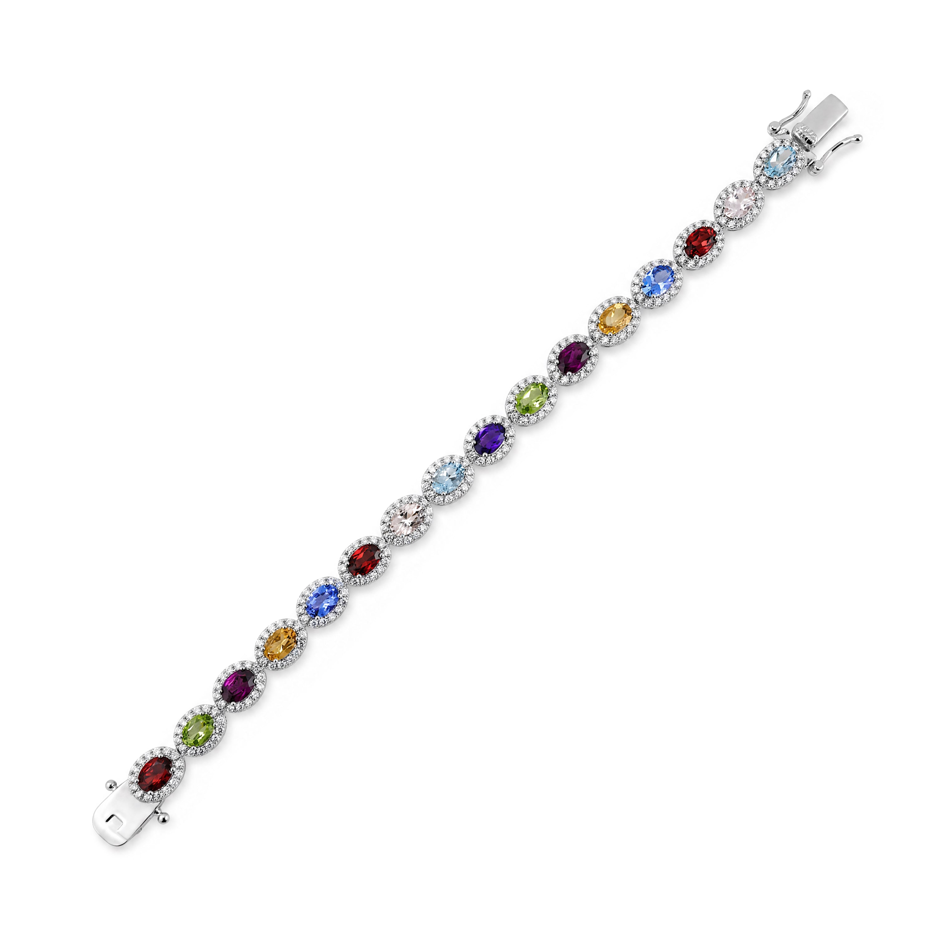 Multi-Gemstone Oval Bracelet with Natural White Zircon – 12.61 Ctw