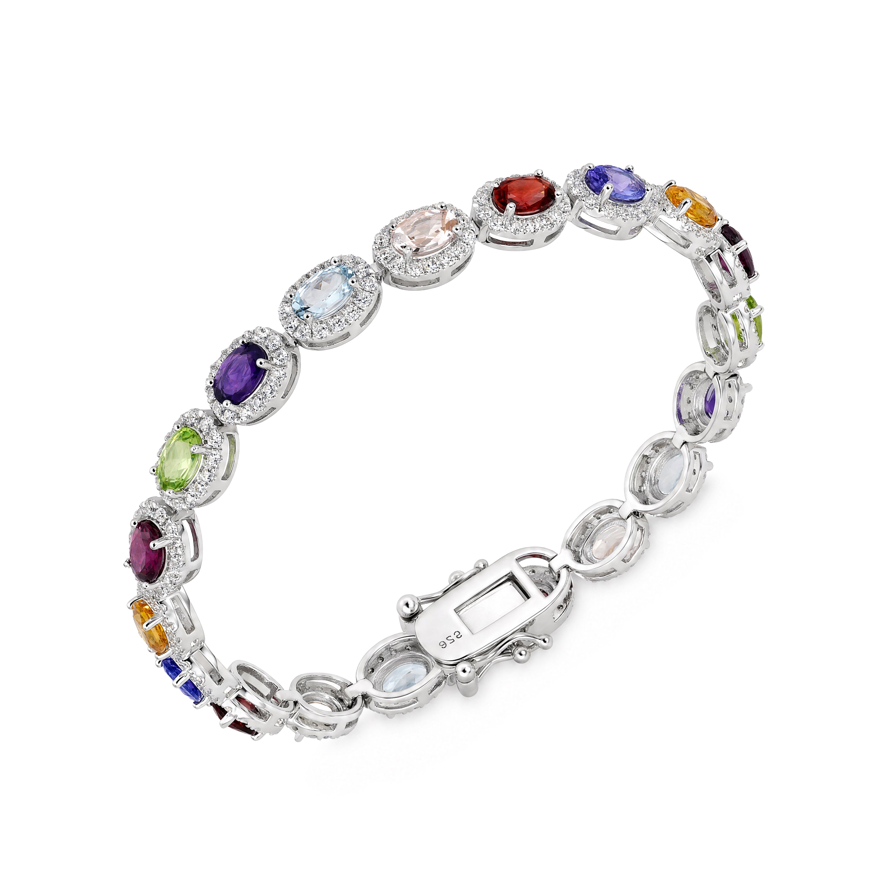 Multi-Gemstone Oval Bracelet with Natural White Zircon – 12.61 Ctw