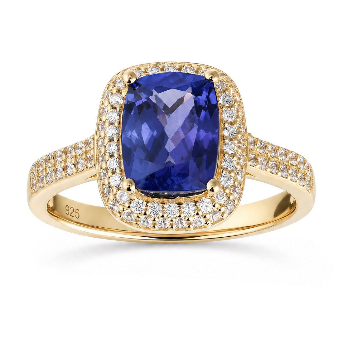 Natural Tanzanite Ring with Zircon Accents in 18K Gold Plated Silver