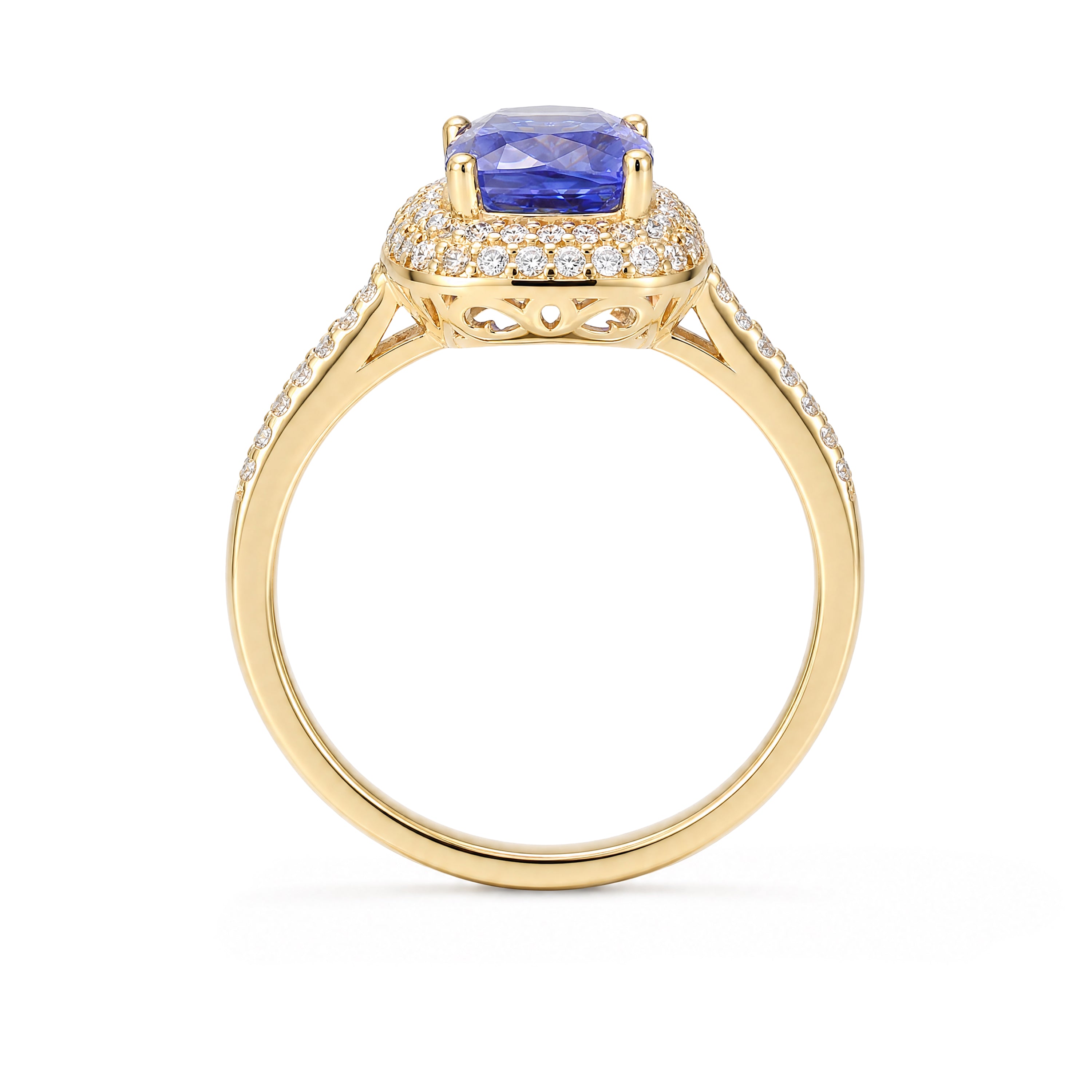 Natural Tanzanite Ring with Zircon Accents in 18K Gold Plated Silver