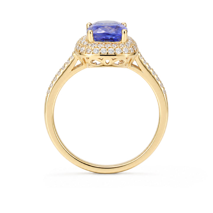 Natural Tanzanite Ring with Zircon Accents in 18K Gold Plated Silver