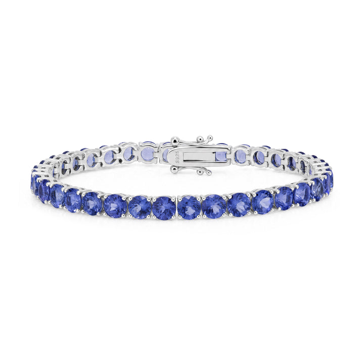 Natural Tanzanite & White Zircon Bolo Tennis Bracelet in Rhodium Plated 925 Sterling Silver - Natural Tanzanite & White Zircon Bolo Tennis Bracelet in Rhodium Plated 925 Sterling Silver