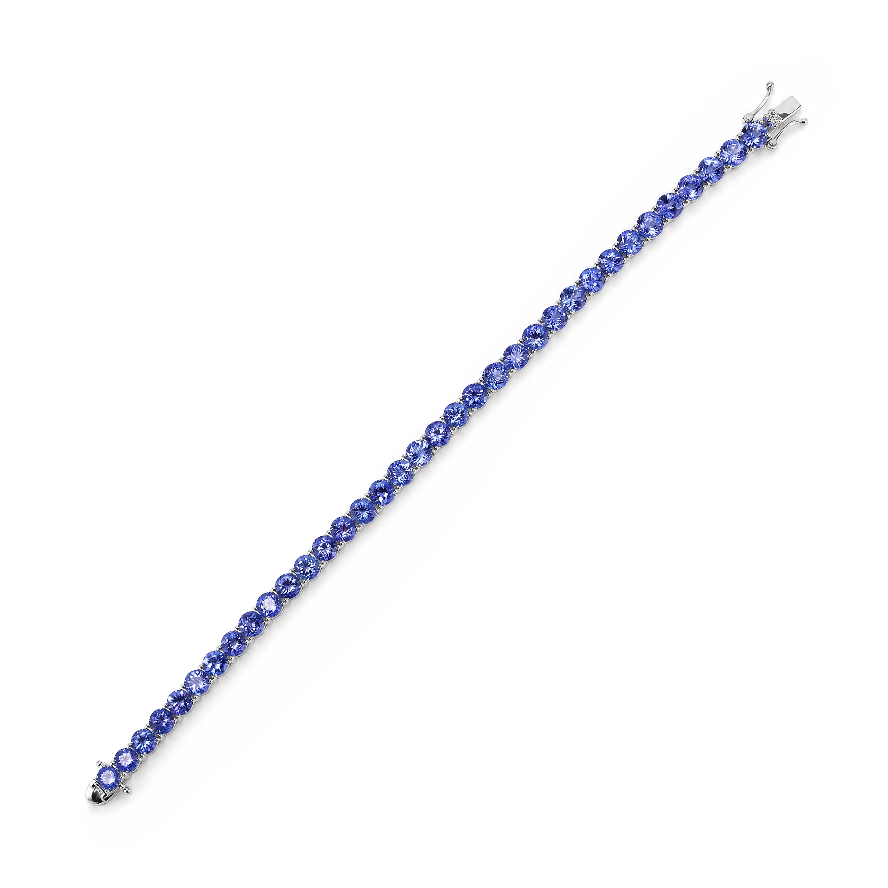 Natural Tanzanite & White Zircon Bolo Tennis Bracelet in Rhodium Plated 925 Sterling Silver