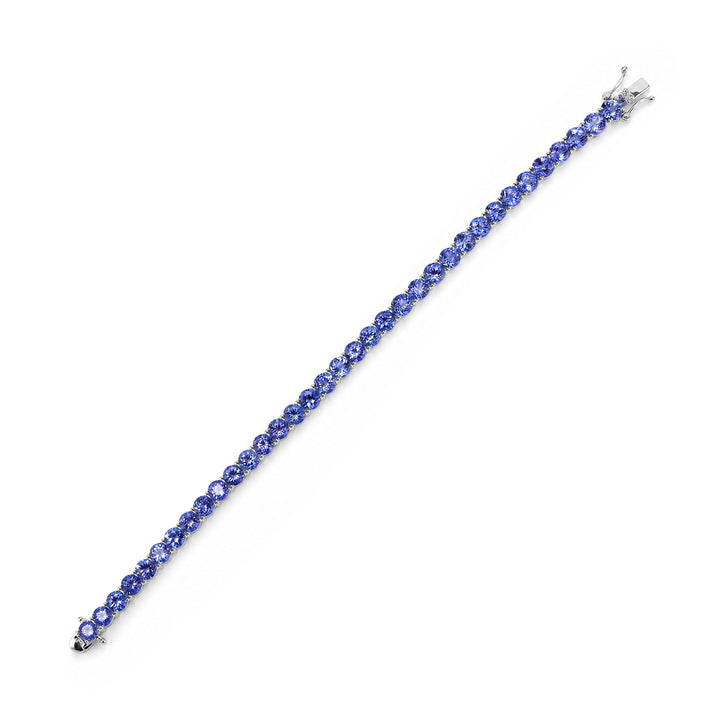 Natural Tanzanite & White Zircon Bolo Tennis Bracelet in Rhodium Plated 925 Sterling Silver