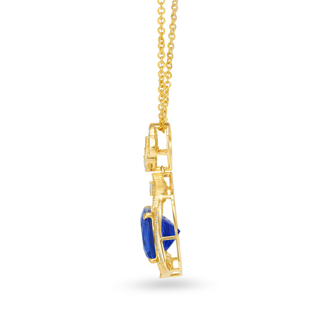 Natural Cushion Cut Tanzanite Diamond Statement Pendant Necklace in 14K Yellow Gold
