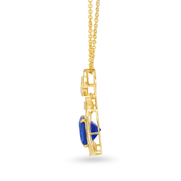 Natural Cushion Cut Tanzanite Diamond Statement Pendant Necklace in 14K Yellow Gold