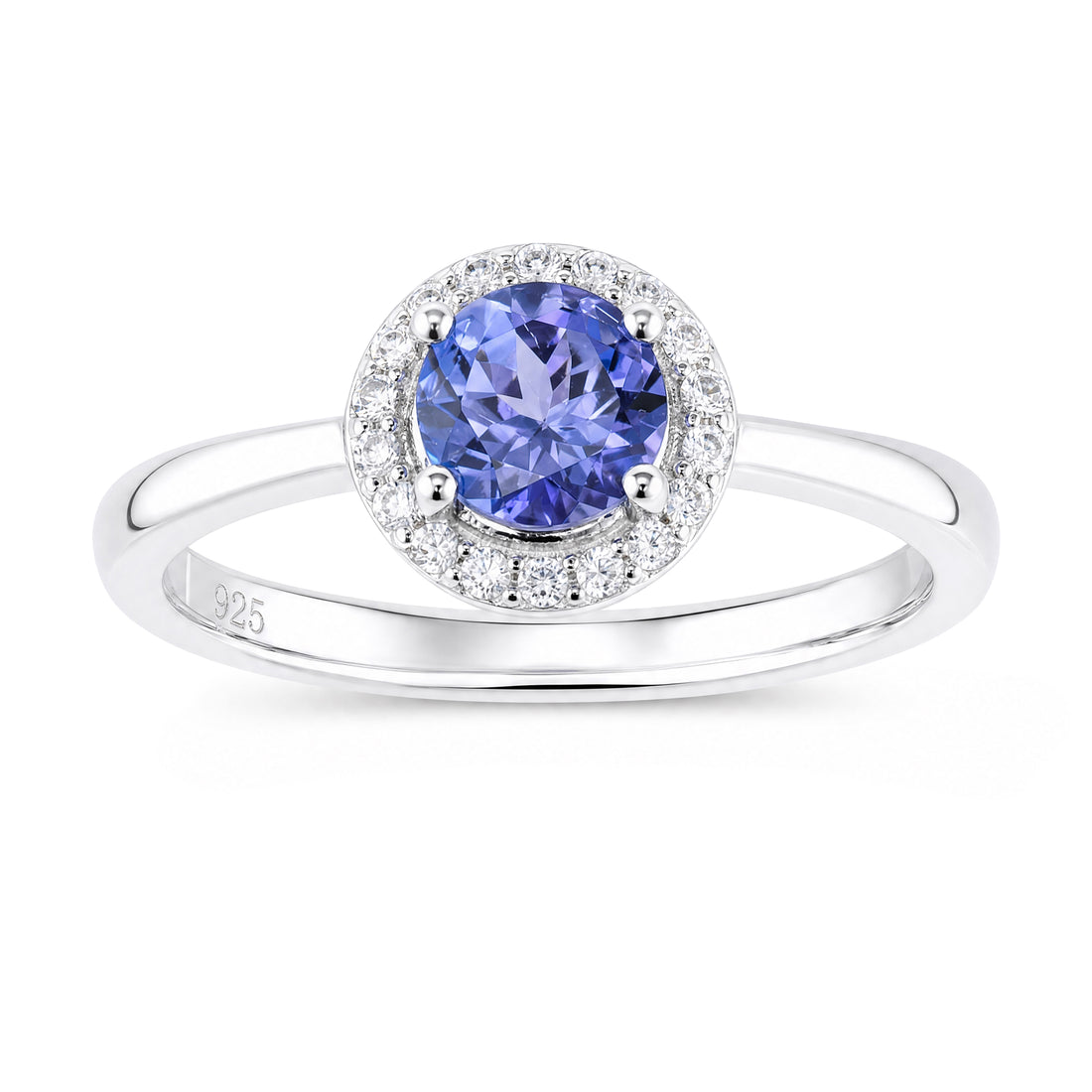 Timeless Natural Tanzanite Halo Ring in Rhodium Plated 925 Sterling Silver