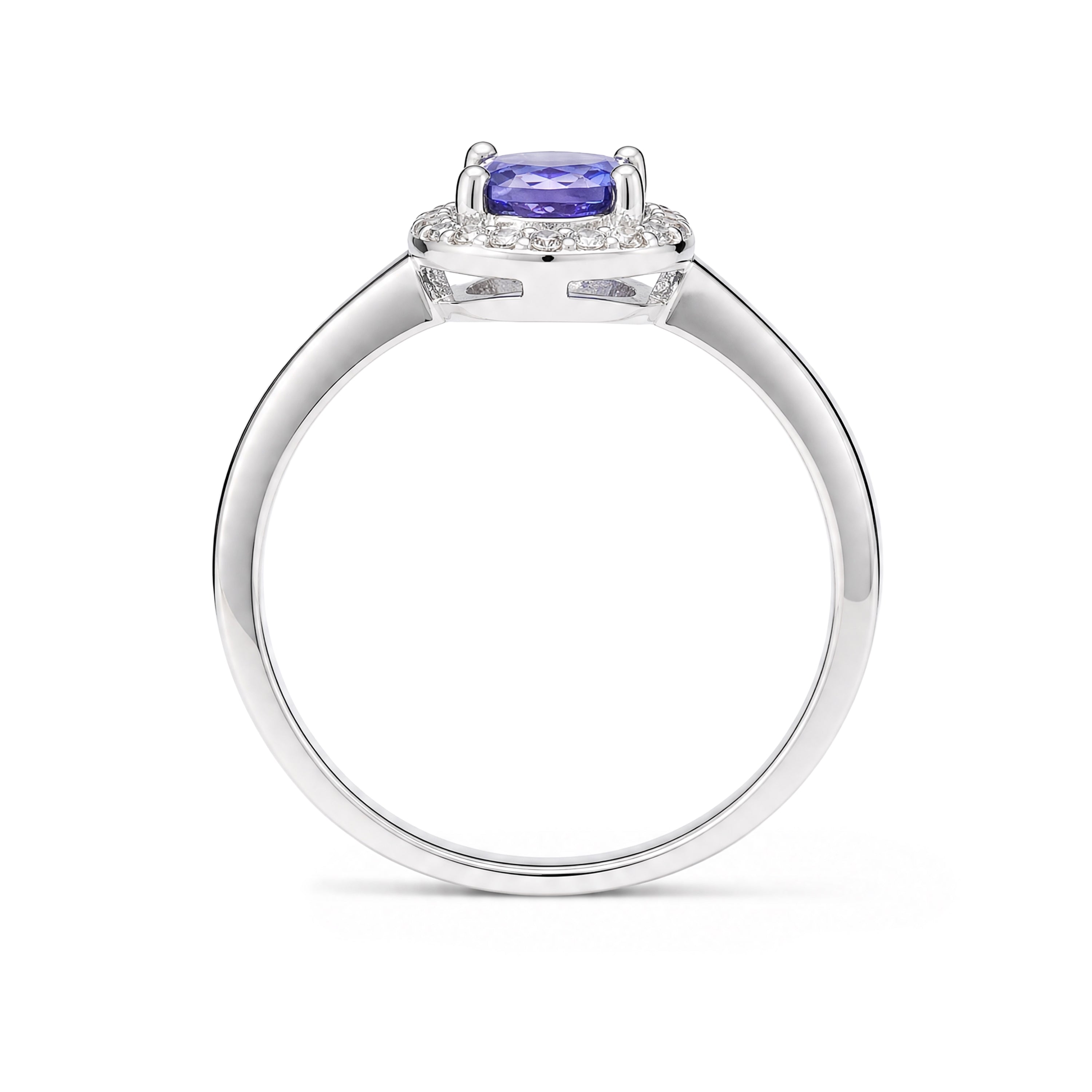Timeless Natural Tanzanite Halo Ring in Rhodium Plated 925 Sterling Silver