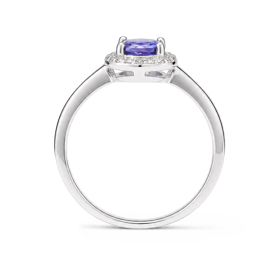 Timeless Natural Tanzanite Halo Ring in Rhodium Plated 925 Sterling Silver