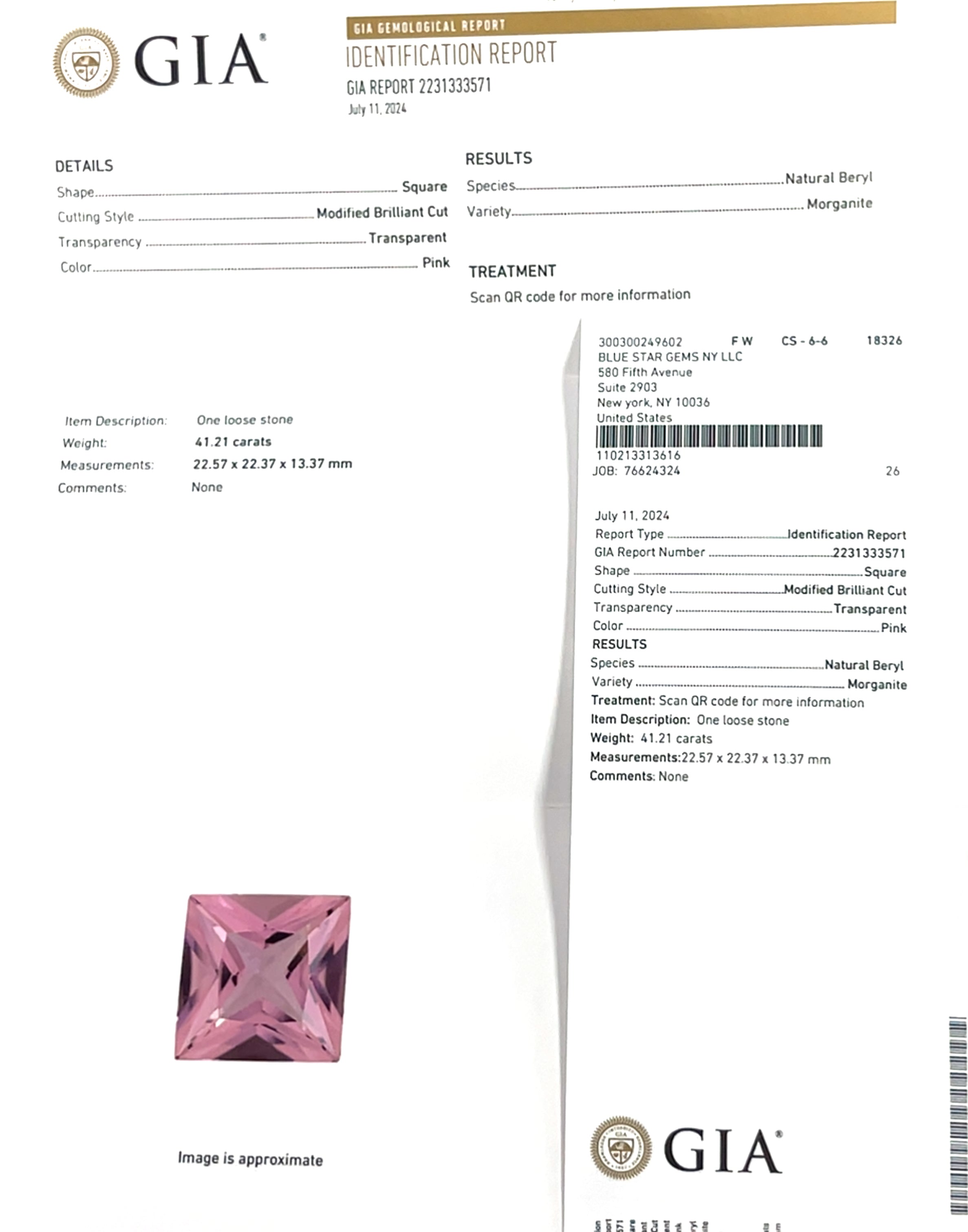 Pink Morganite Gemstone, 41.21 Carats, AAAA Grade (BSGPF02)