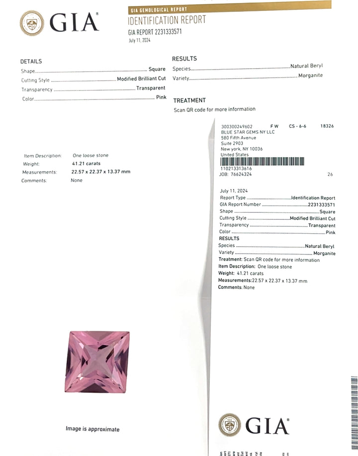 Pink Morganite Gemstone, 41.21 Carats, 4A Grade (BSGPF02)