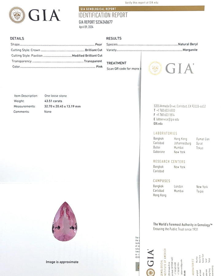 Pink Morganite Gemstone 43.51ct Pear Shape 4A Grade (BSGPF03)