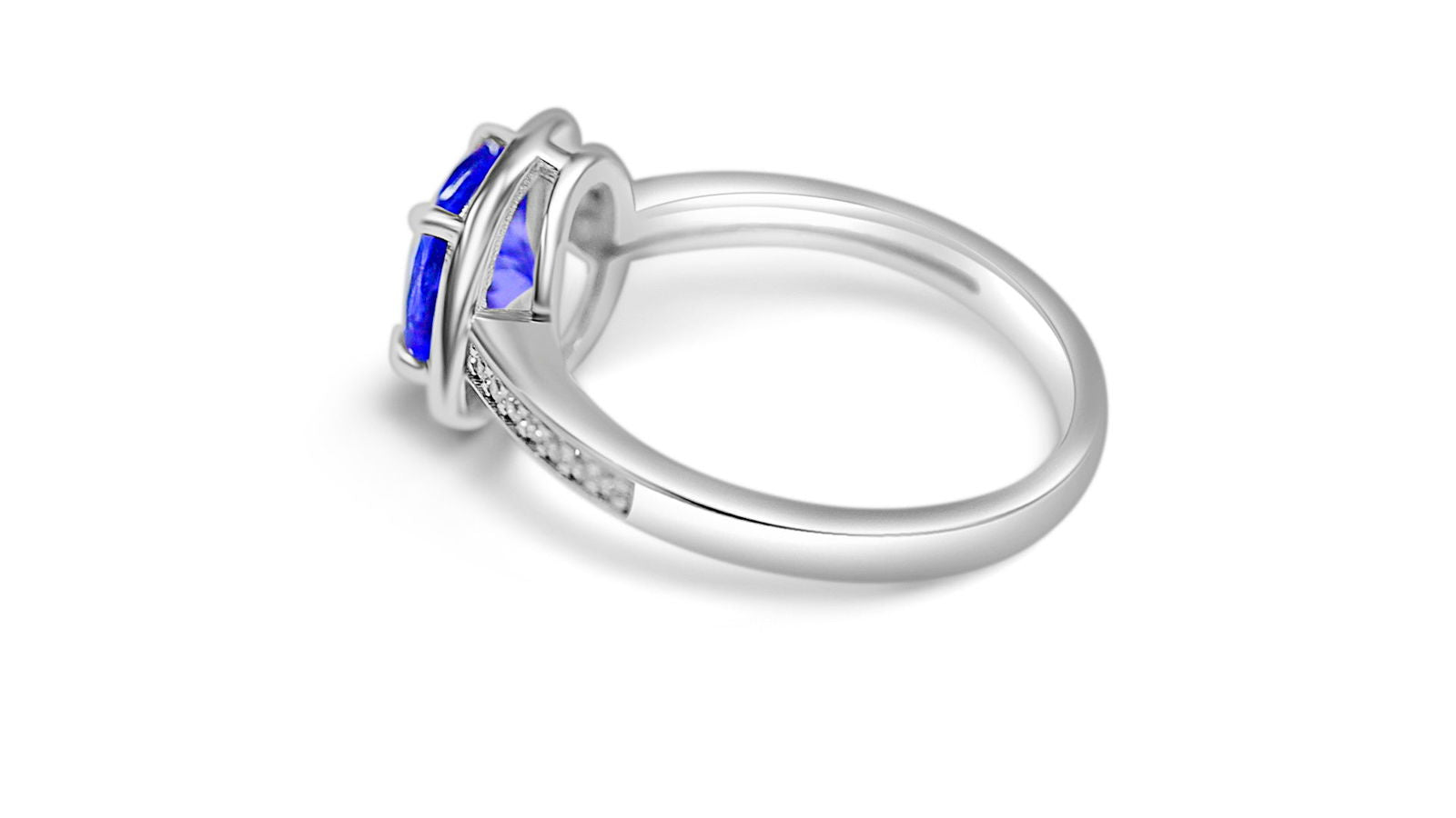 Cushion Tanzanite and Round White CZ Rhodium Plated 925 Sterling Silver 1.43 Cts / 2.53 Gm Ring PJC31597R - Bluestargemstones - - 