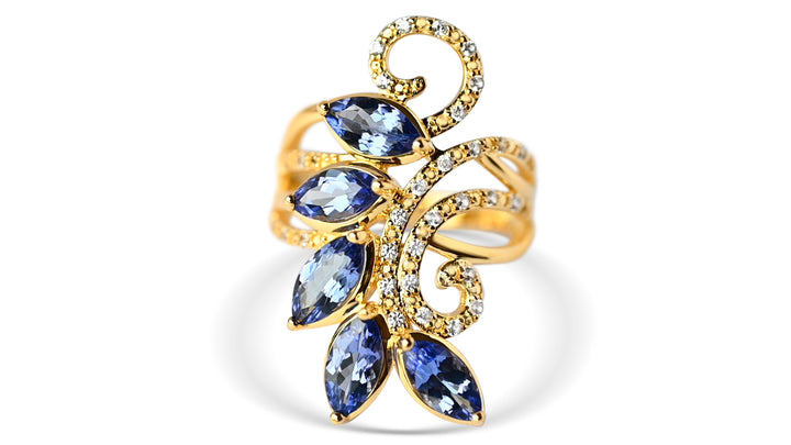 5-Stone Tanzanite Marquise Ring in 18K Gold Plated Silver – 3.05 Carats of Elegance (DK21168R) - 5-Stone Tanzanite Marquise Ring in 18K Gold Plated Silver – 3.05 Carats of Elegance (DK21168R)