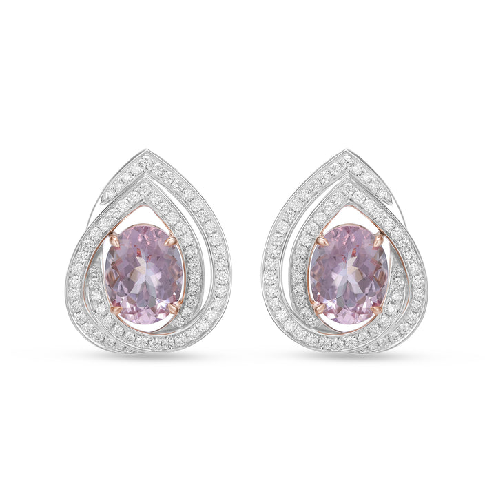 Luxury Pink Morganite Double Halo Diamond Earrings in 14K White Gold - Luxury Pink Morganite Double Halo Diamond Earrings in 14K White Gold