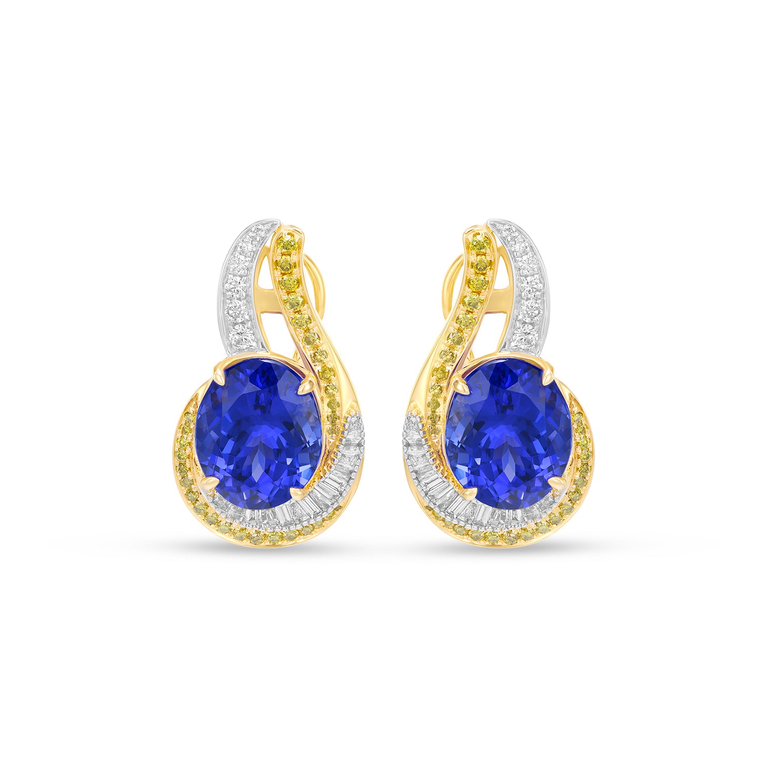Natural Oval Tanzanite and Diamond Infinity Drop Earrings in 14K Yellow Gold