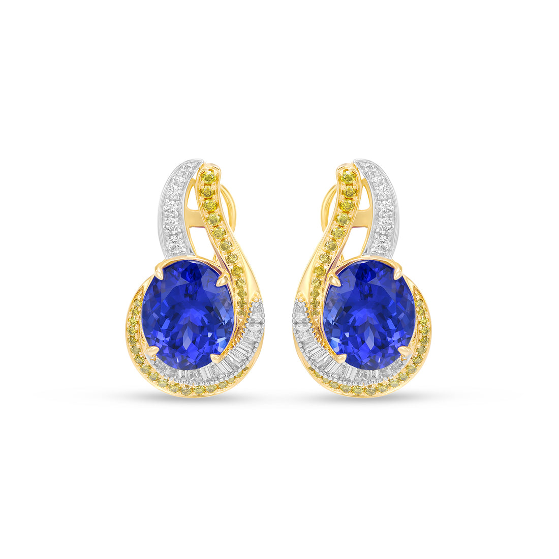 Natural Oval Tanzanite and Diamond Infinity Drop Earrings in 14K Yellow Gold