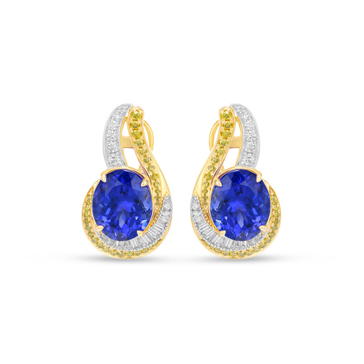 Natural Oval Tanzanite and Diamond Infinity Drop Earrings in 14K Yellow Gold - Natural Oval Tanzanite and Diamond Infinity Drop Earrings in 14K Yellow Gold