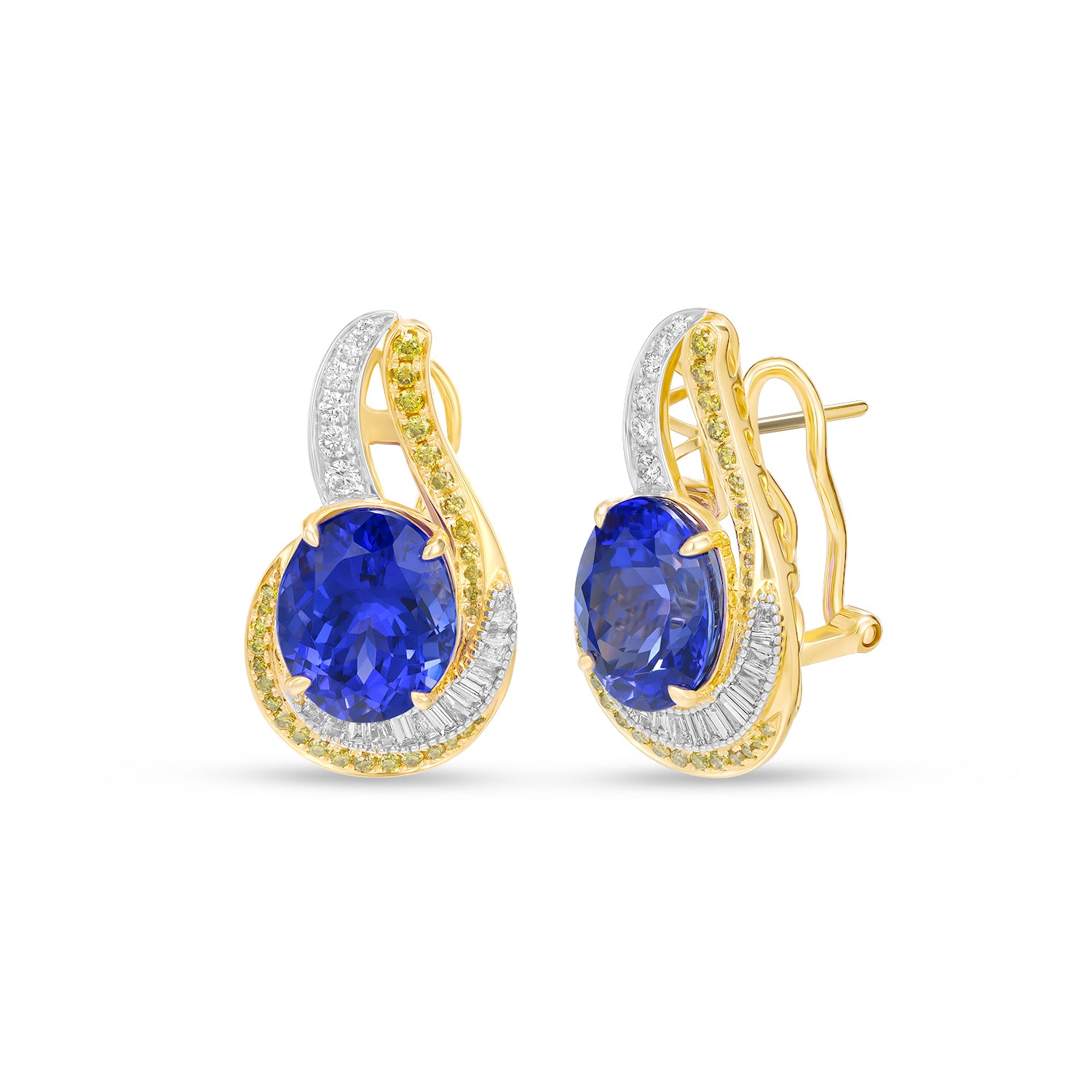 Natural Oval Tanzanite and Diamond Infinity Drop Earrings in 14K Yellow Gold