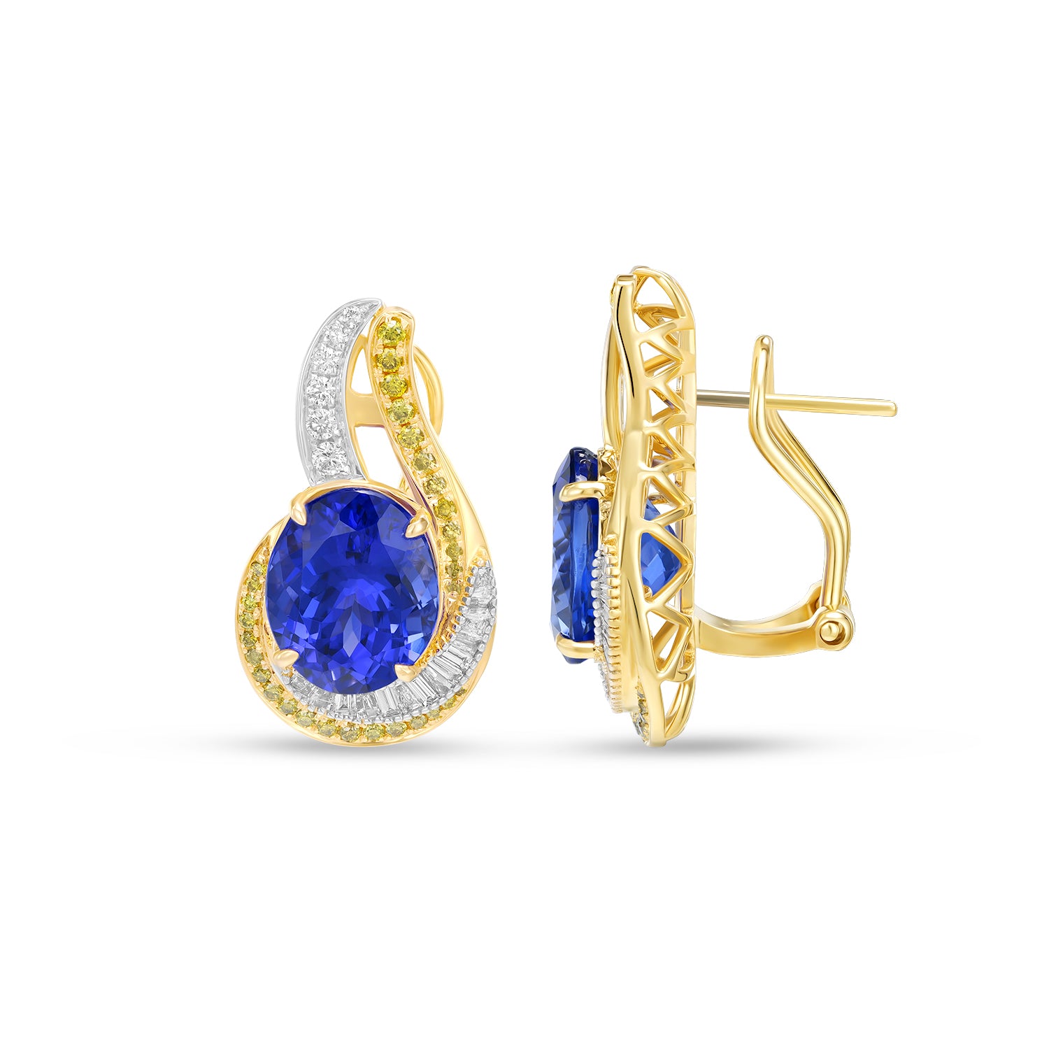 Natural Oval Tanzanite and Diamond Infinity Drop Earrings in 14K Yellow Gold