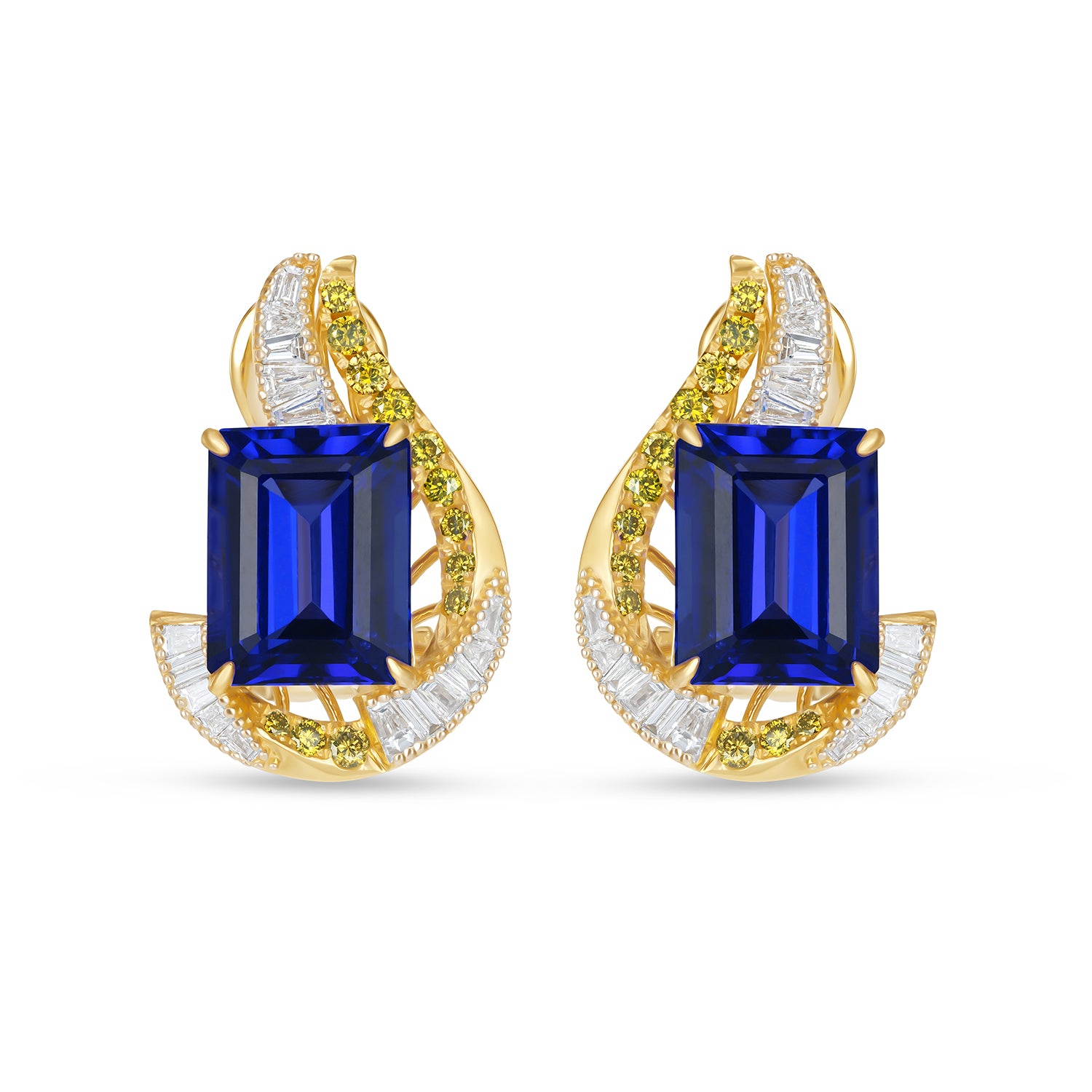 Luxury Natural Tanzanite & Diamond Drop Earrings in 14K Yellow Gold