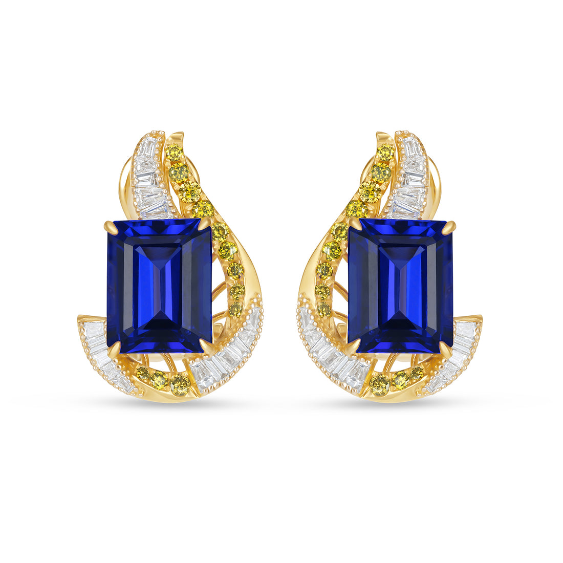 Luxury Natural Tanzanite & Diamond Drop Earrings in 14K Yellow Gold