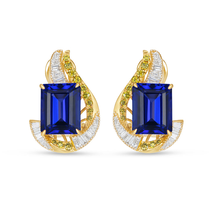 Luxury Natural Tanzanite & Diamond Drop Earrings in 14K Yellow Gold - Luxury Natural Tanzanite & Diamond Drop Earrings in 14K Yellow Gold