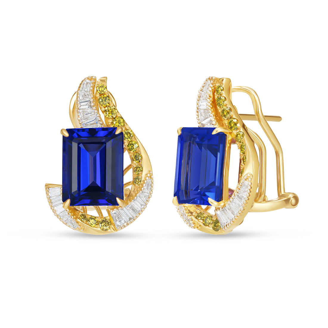 Luxury Natural Tanzanite & Diamond Drop Earrings in 14K Yellow Gold