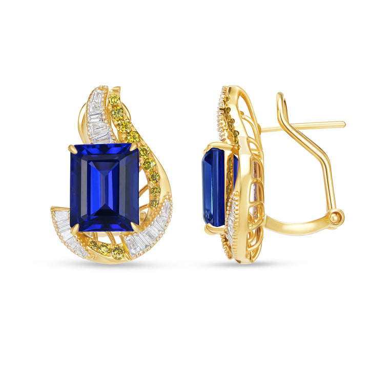 Luxury Natural Tanzanite & Diamond Drop Earrings in 14K Yellow Gold