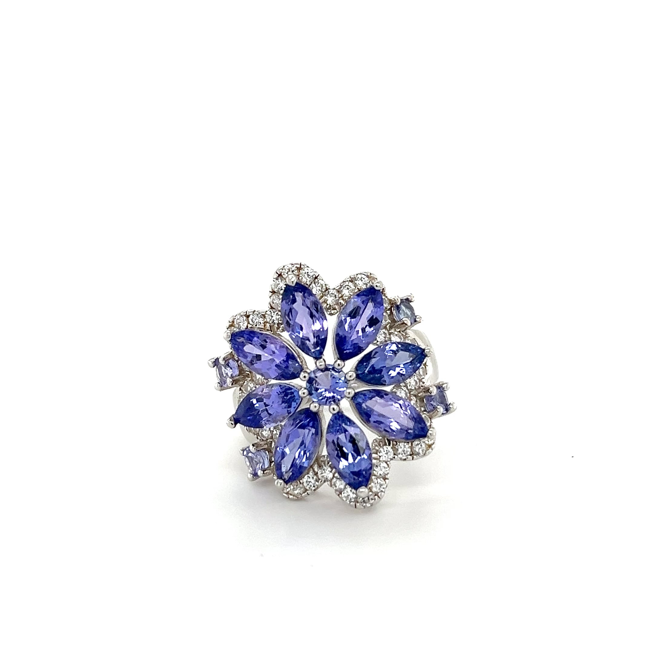 Tanzanite & White Zircon Marquise and Round Cut Ring