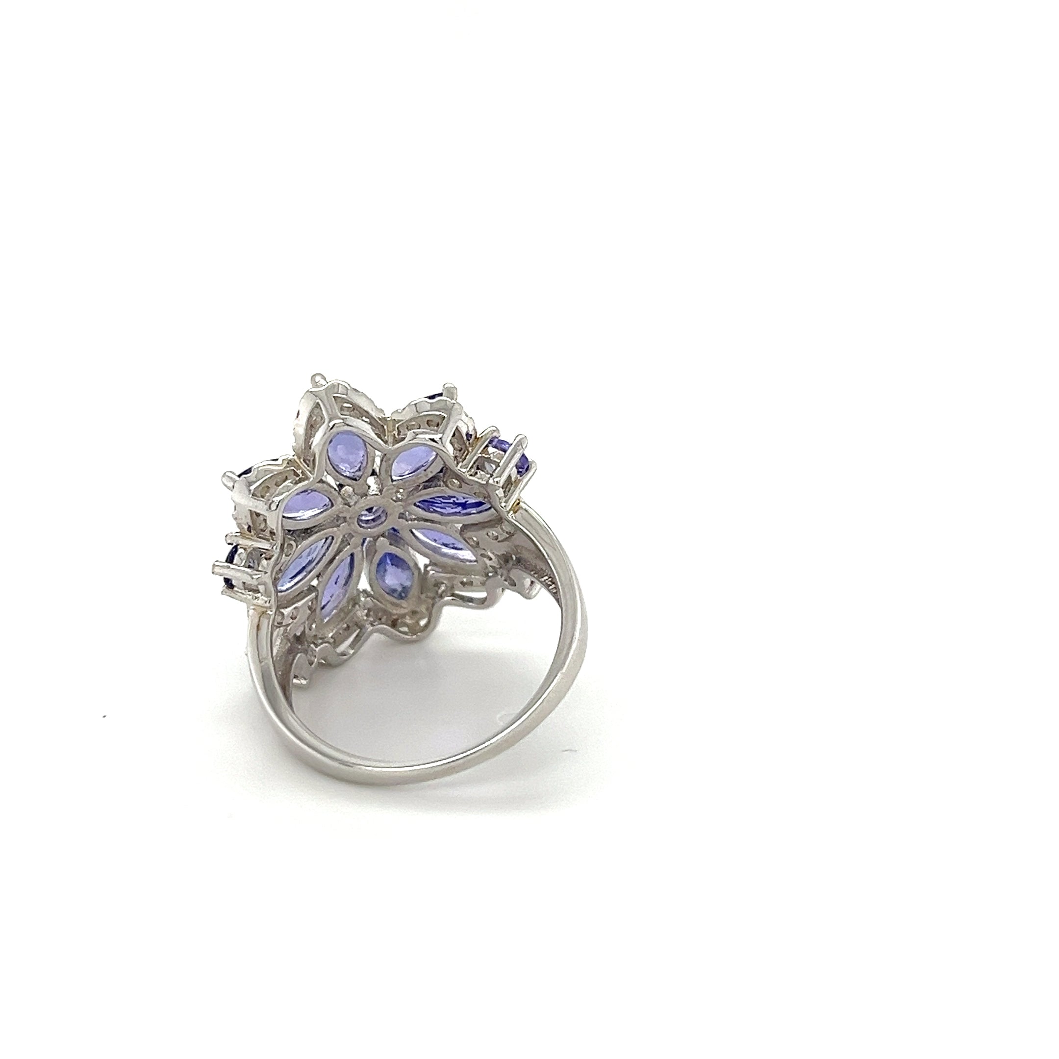 Tanzanite & White Zircon Marquise and Round Cut Ring 1