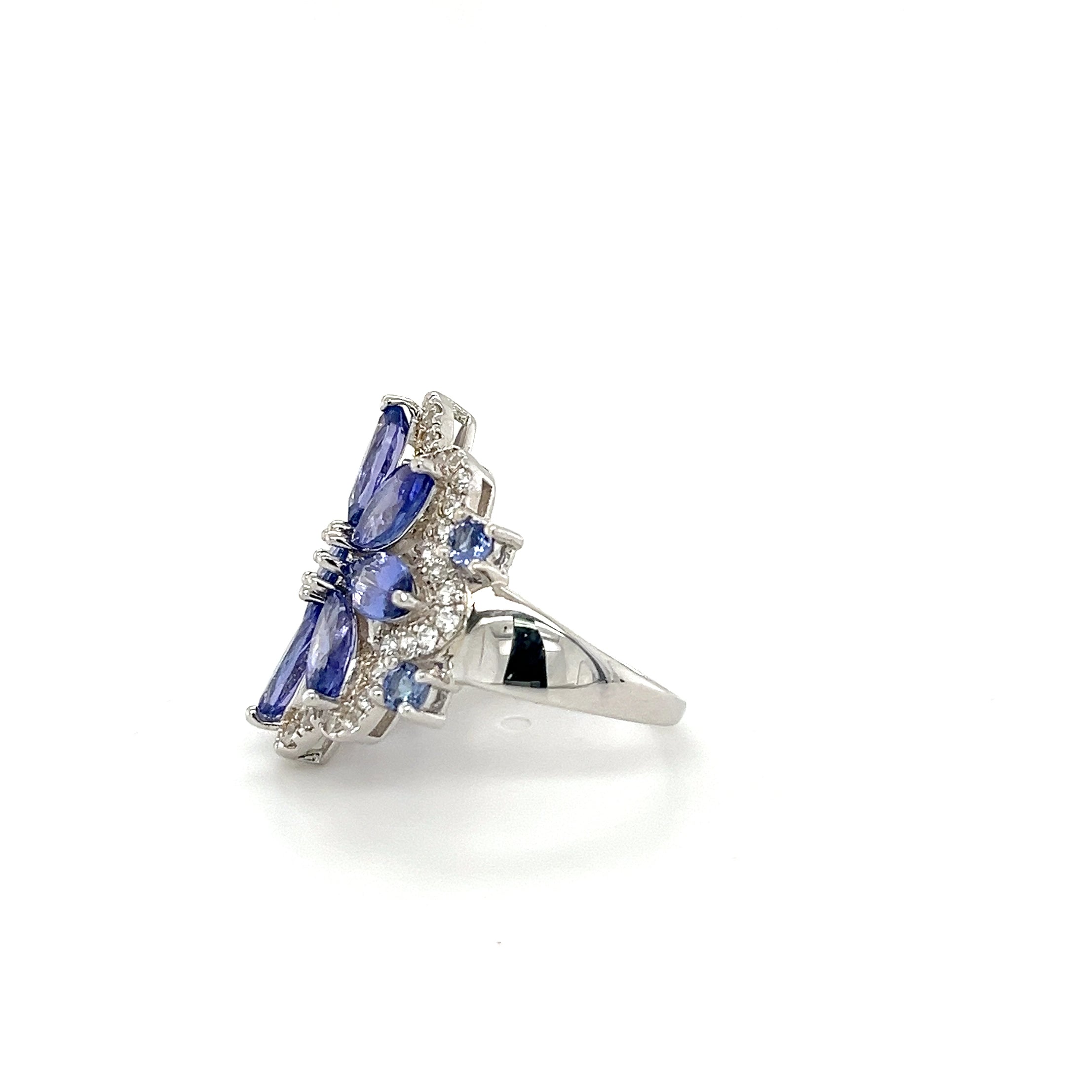 Tanzanite & White Zircon Marquise and Round Cut Ring 3