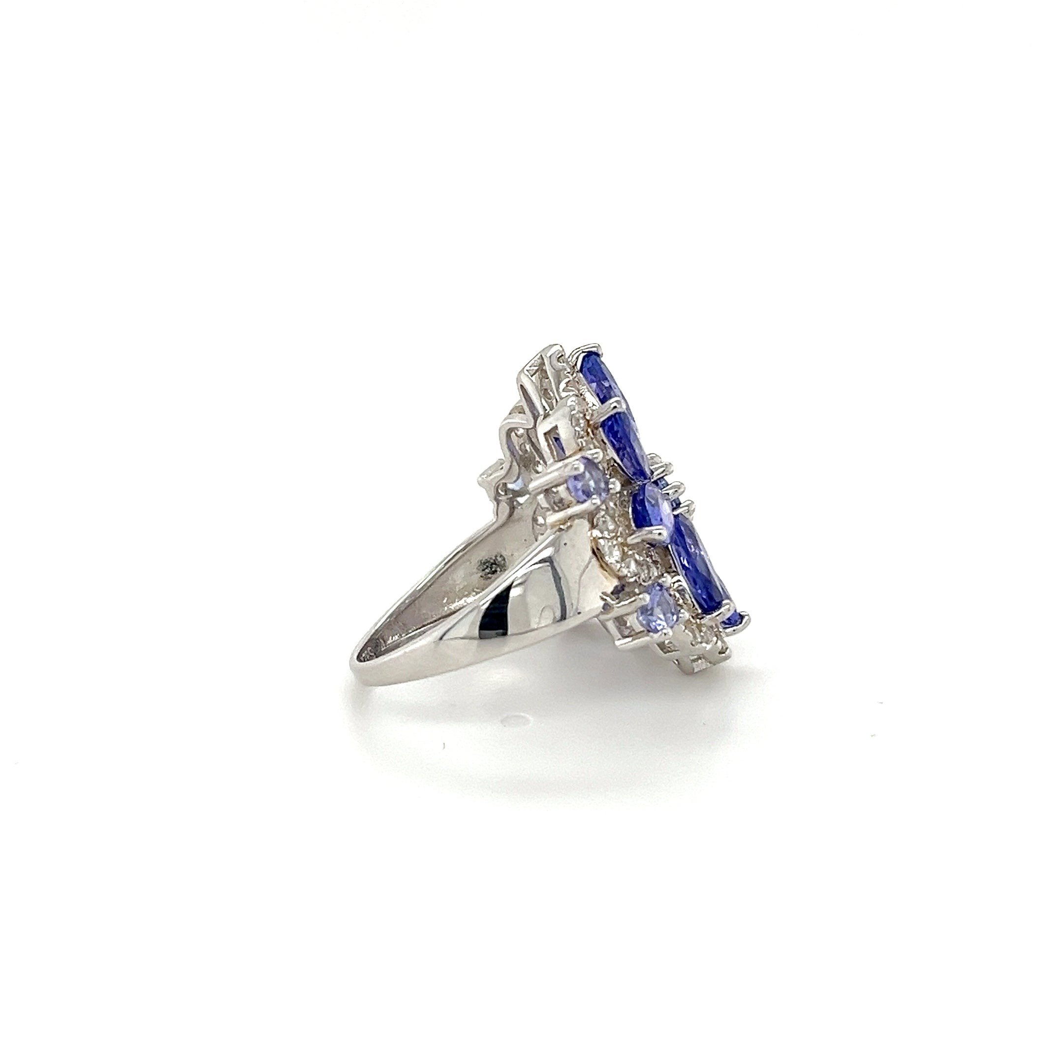 Tanzanite & White Zircon Marquise and Round Cut Ring 4
