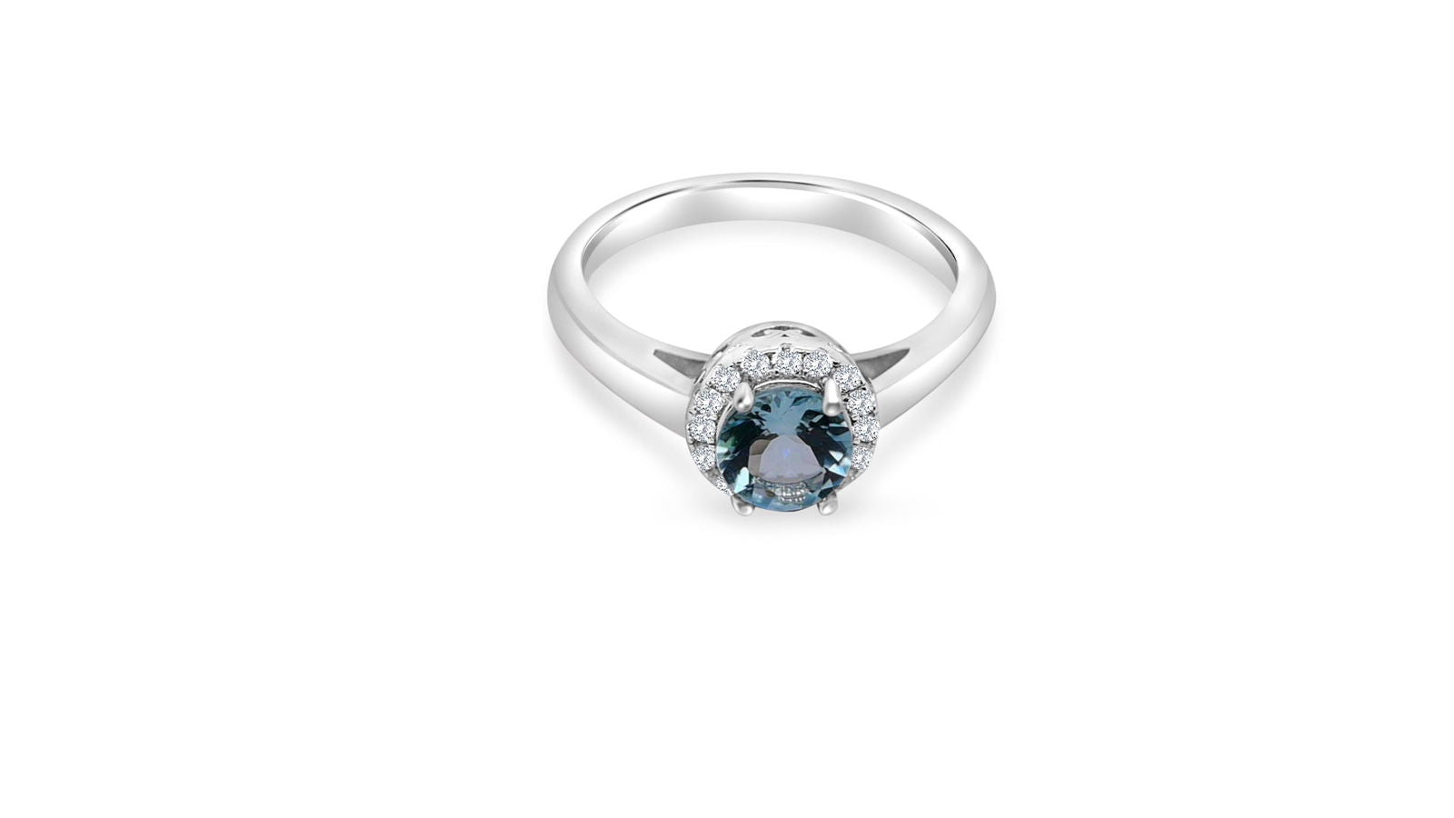 Light Blue Aquamarine Solitaire Ring in Art Deco Sterling Silver - Bluestargemstones - - 