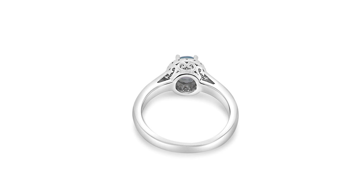 Light Blue Aquamarine Solitaire Ring in Art Deco Sterling Silver - Bluestargemstones - - 