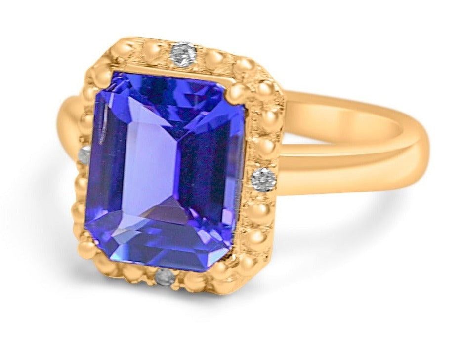 Natural Tanzanite Gold Overly Sterling Silver Engagement Ring - Bluestargemstones - - 