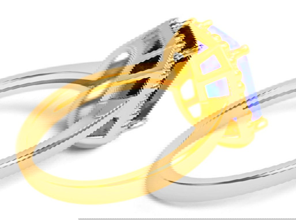 Natural Tanzanite Gold Overly Sterling Silver Engagement Ring - Bluestargemstones - - 