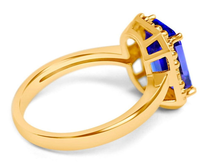 Natural Tanzanite Gold Overly Sterling Silver Engagement Ring - Bluestargemstones - - 