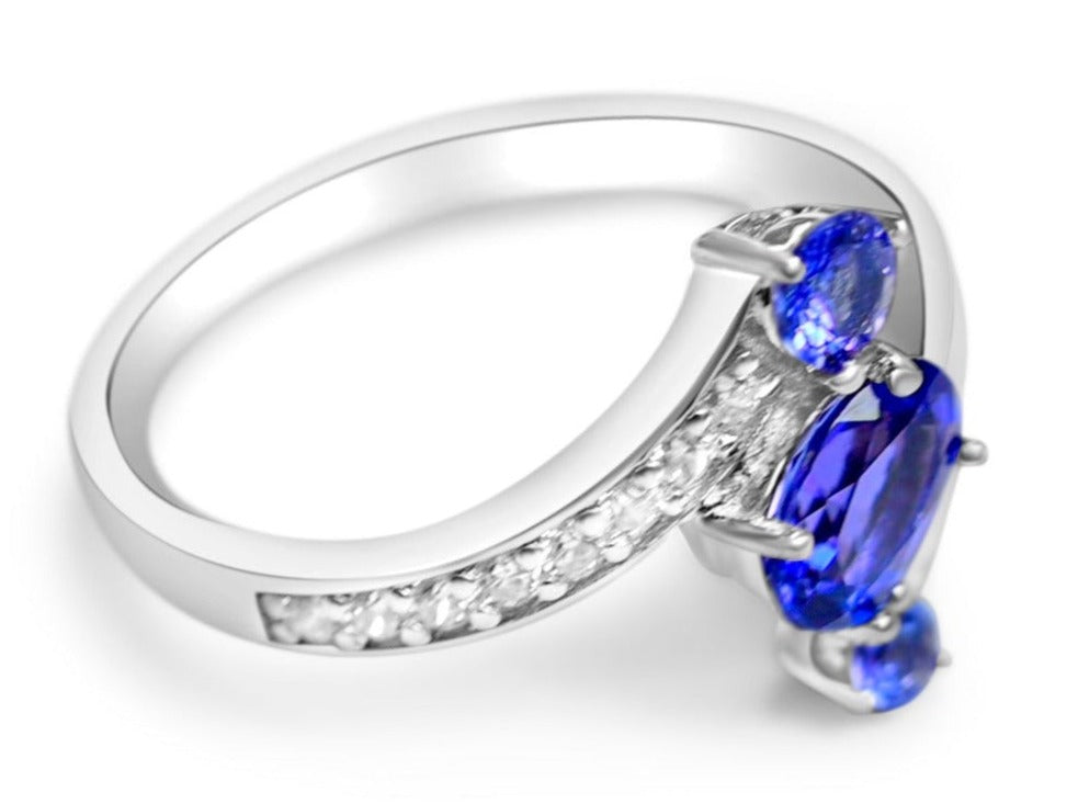 Natural Tanzanite Three Stone Ring Sterling Silver Rings - Bluestargemstones - - 
