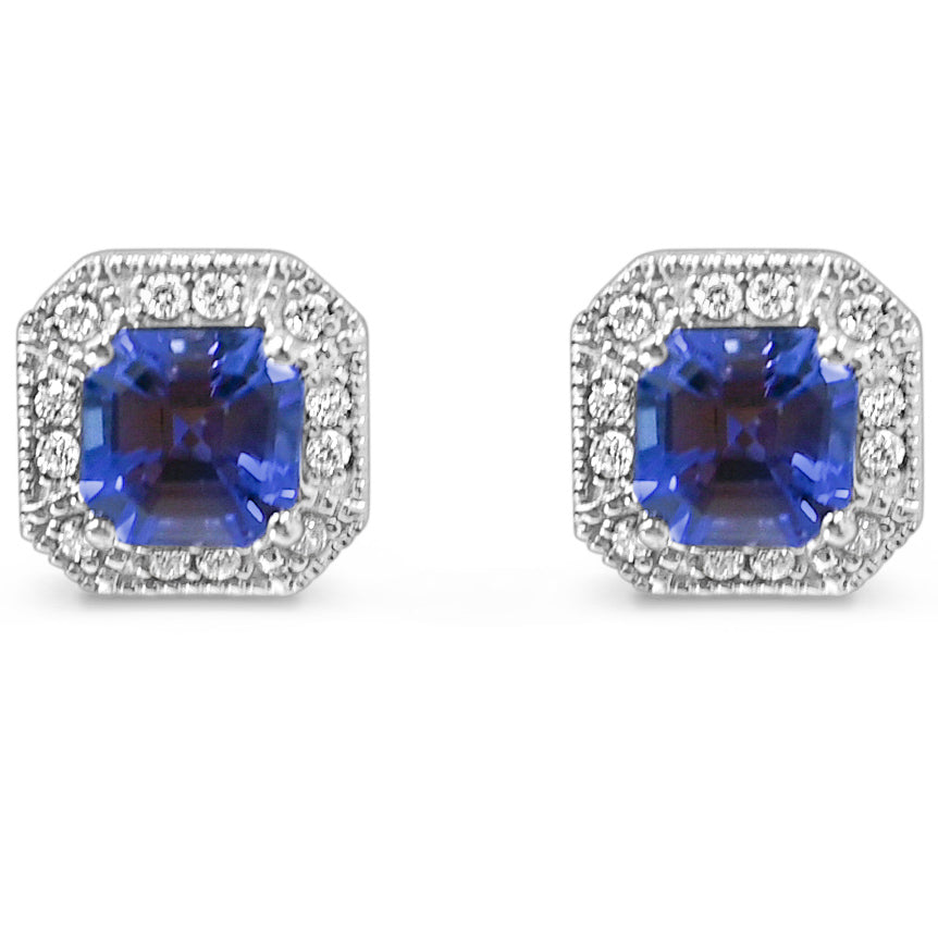 Octagon Tanzanite and Round White CZ 925 Sterling Silver 17.14 Cts / 2.16 Gm Earring PJC31580E - Bluestargemstones - - 