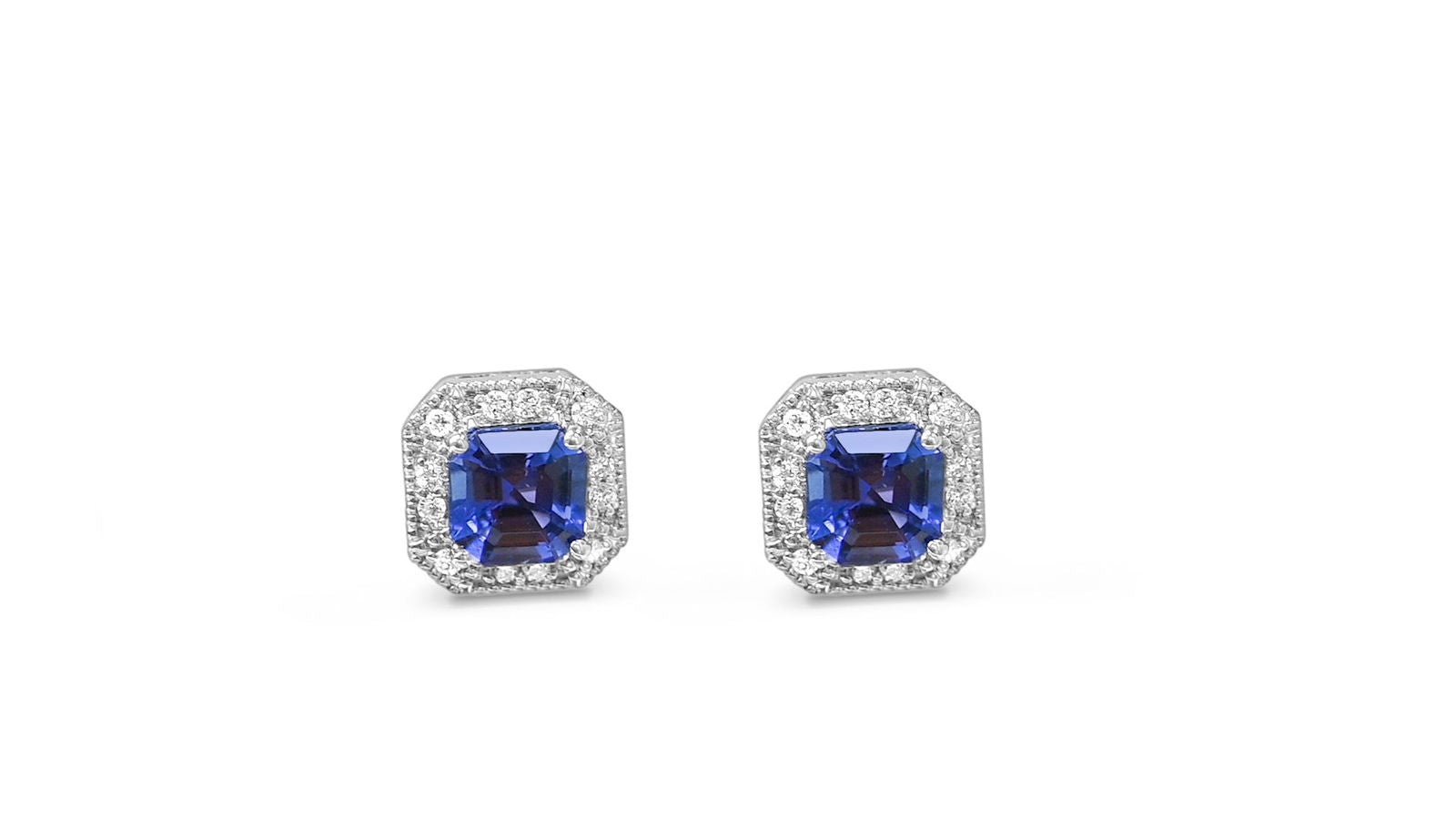 Octagon Tanzanite and Round White CZ 925 Sterling Silver 17.14 Cts / 2.16 Gm Earring PJC31580E - Bluestargemstones - - 