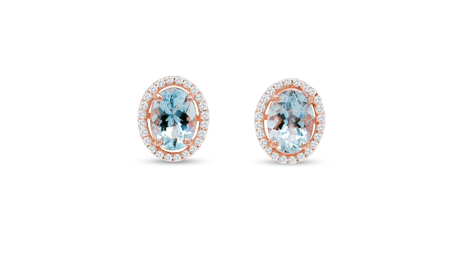 Oval Aquamarine and Round CZ / Rose Metal Plated Sterling Silver 23ct / 1.45 Gm Earring PJC2142E - Bluestargemstones - - 