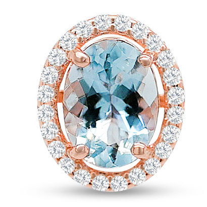 Oval Aquamarine and Round CZ / Rose Metal Plated Sterling Silver 23ct / 1.45 Gm Earring PJC2142E - Bluestargemstones - - 