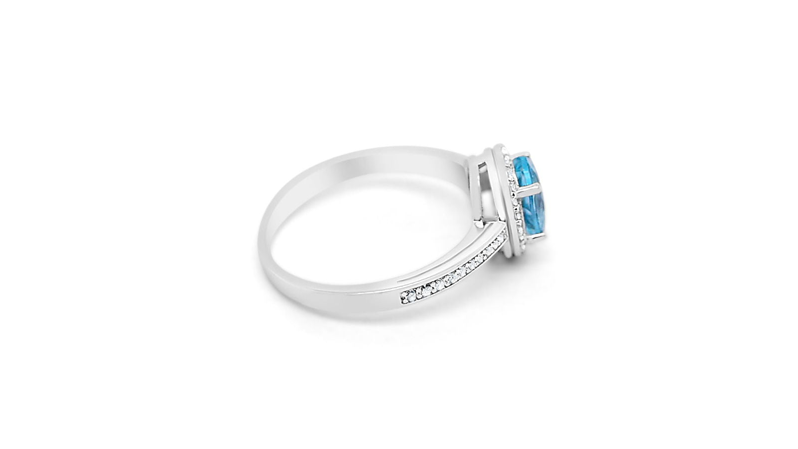 Oval Aquamarine and White CZ Rhodium Plated 925 Sterling Silver 1.80 Cts / 2.16 Gm Ring For Women's PJC2597R - Bluestargemstones - - 