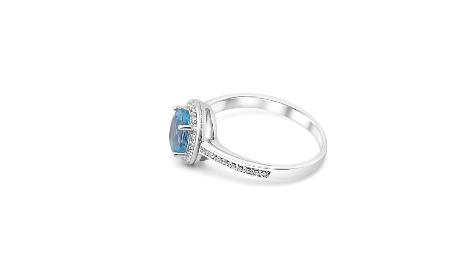 Oval Aquamarine and White CZ Rhodium Plated 925 Sterling Silver 1.80 Cts / 2.16 Gm Ring For Women's PJC2597R - Bluestargemstones - - 