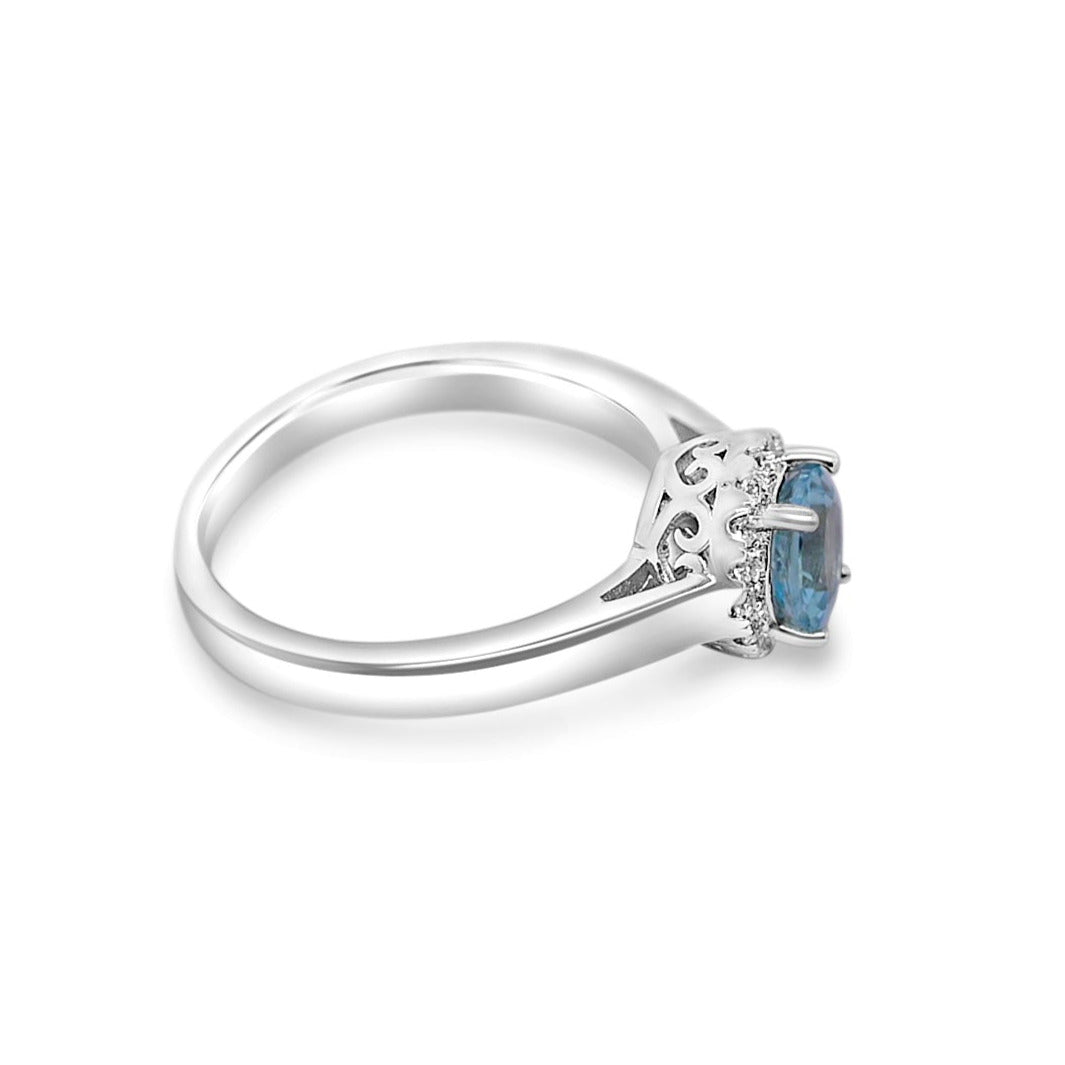 Oval Cut Natural Aquamarine Engagement Ring In Sterling Silver - Bluestargemstones - - 