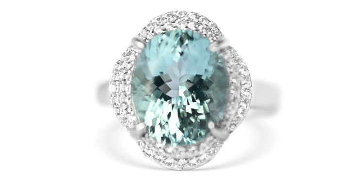 Oval Light Blue Aquamarine Solitaire Ring in Sterling Silver | 8.55 ct - Bluestargemstones - -  - Oval Light Blue Aquamarine Solitaire Ring in Sterling Silver | 8.55 ct